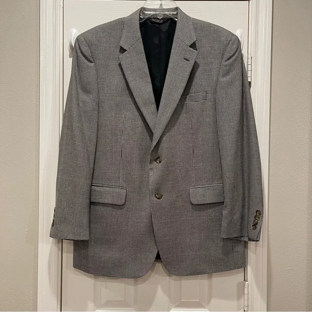 Jos A Bank Men’s 44R Blazer Jacket Houndstooth Silk/Wool Blend Business Career